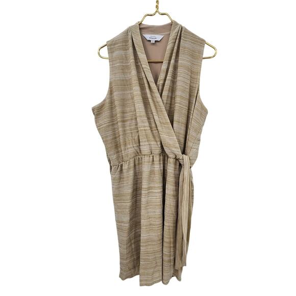 Exclusively Misook Sandstone Tan Stripe Knit Faux Wrap Sleeveless Dress  Large - Picture 2 of 10